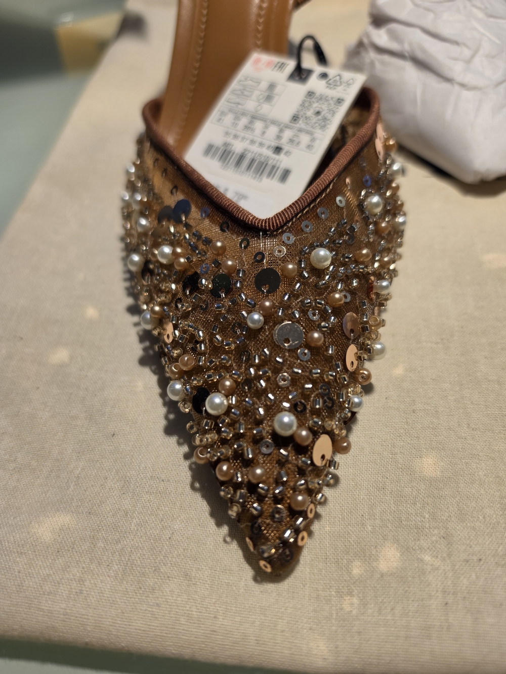 Zara Embellished Pointed Slingback Mules in Brown - Picture 5 of 6